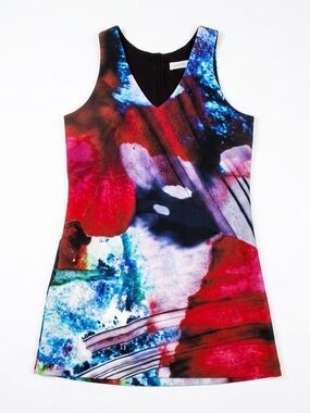 Askari Lunar Abstract Multicolor V-Neck Shift Dress Nwt‎